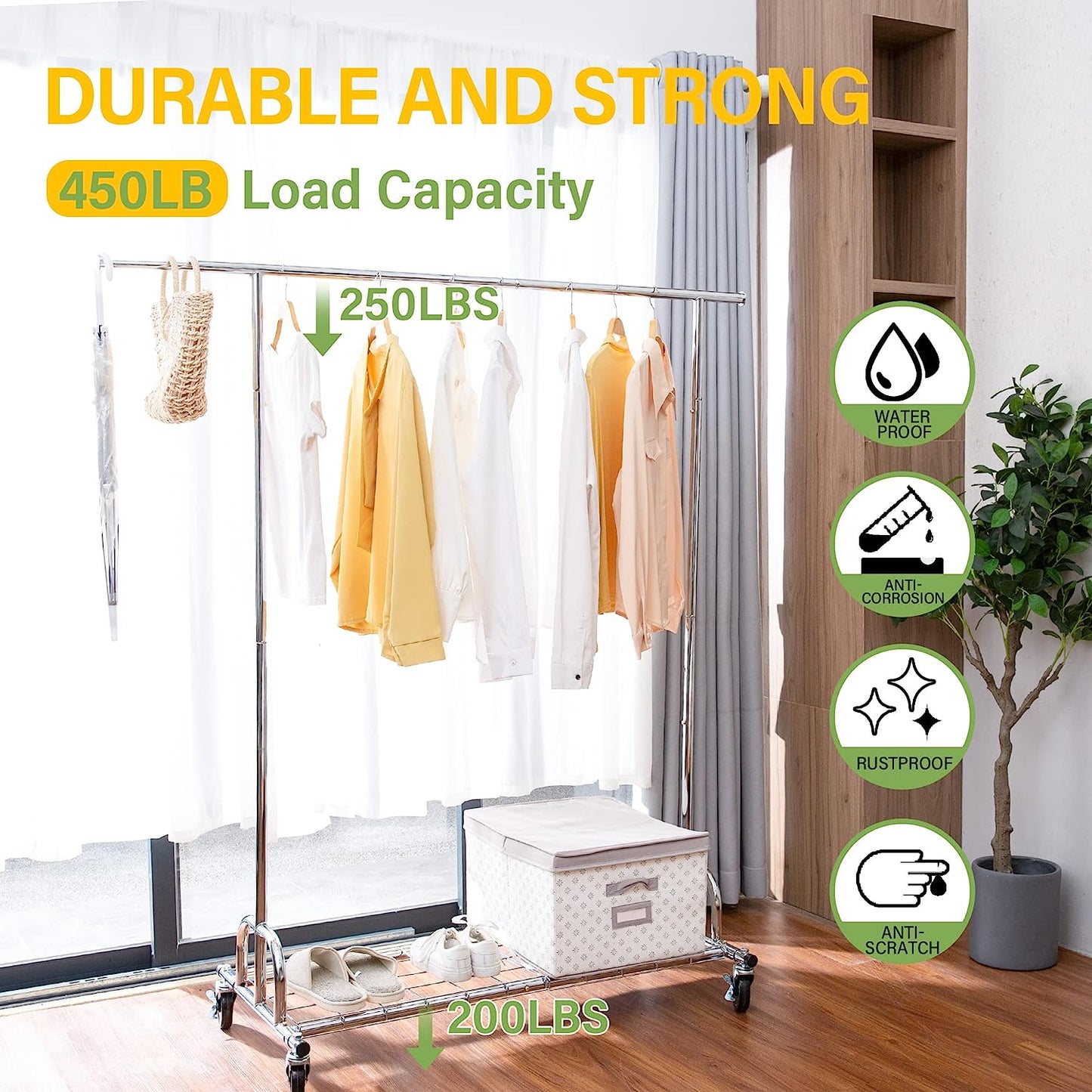 Clothing Garment Rack, Capacity 450 lbs Standard Rod, Heavy Duty Coat Rack, Chrome - Upgrade