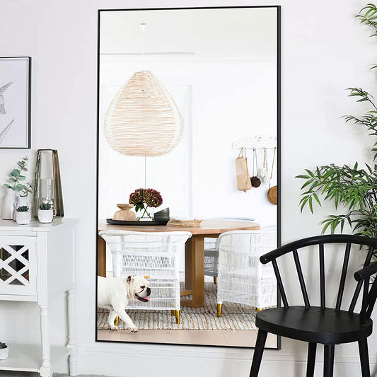 Full Length Mirror 71"x32" Large Full Body Mirror for Bedroom Floor Mirror Wall-Mounted Mirror Hanging Leaning Against Wall Dressing Mirror with Standing Holder Black