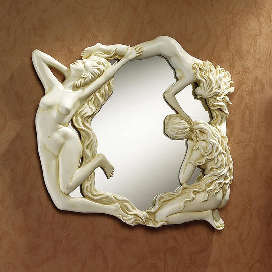 Dance of the Nymphs Women Wall Mirror, 12 Inch, Polyresin, Ancient Ivory White