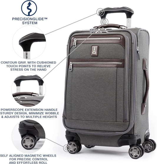 Platinum Elite Softside Expandable Luggage, 8 Wheel Spinner Suitcase, TSA Lock, Men and Women, Vintage Grey, Carry-On 21-Inch