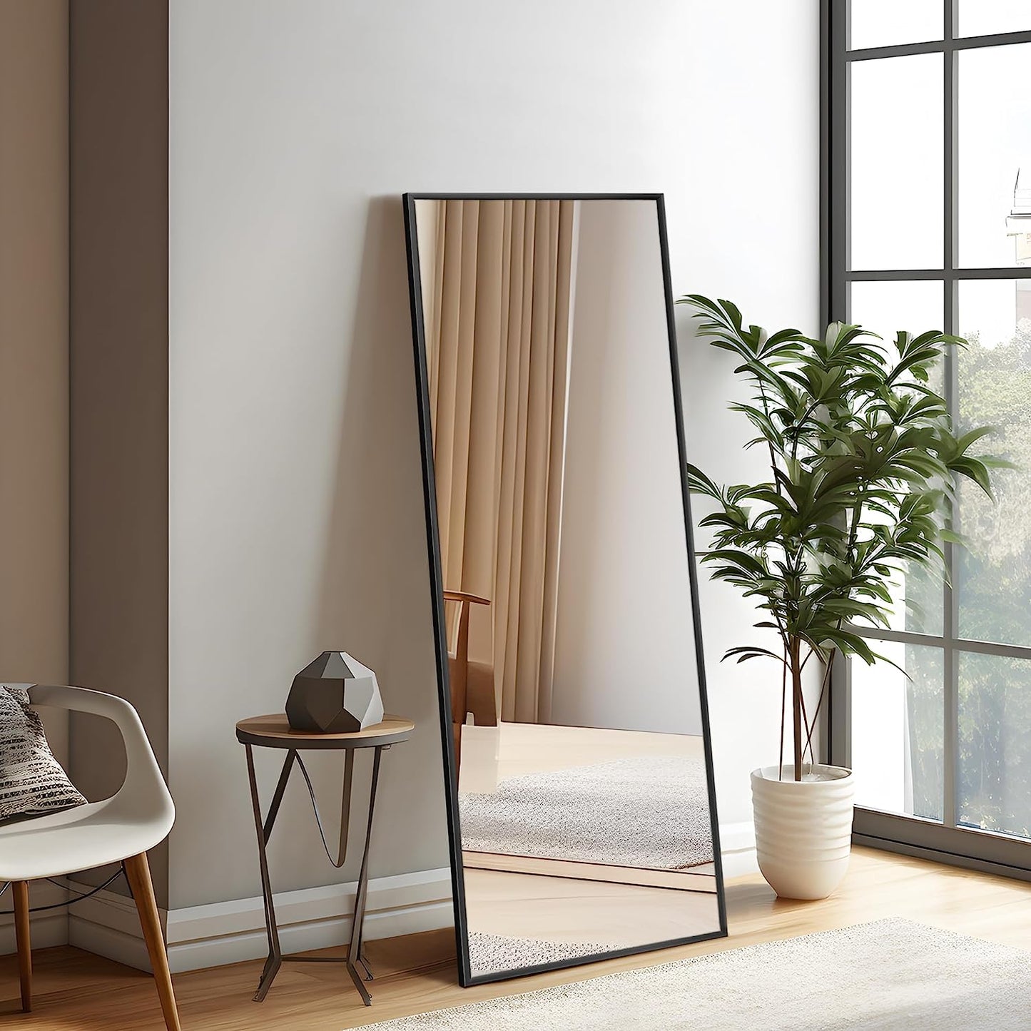 Full Length Floor Mirror 43"x16" Large Rectangle Wall Mirror Hanging or Leaning Against Wall for Bedroom, Dressing and Wall-Mounted Thin Frame Mirror - Black