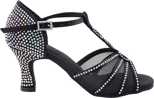 Very Fine Womens Dance Shoe Delphine Ballroom Latin Salsa Tango Cha Cha Waltz Black Satin 2.5" Heel 6.5 M