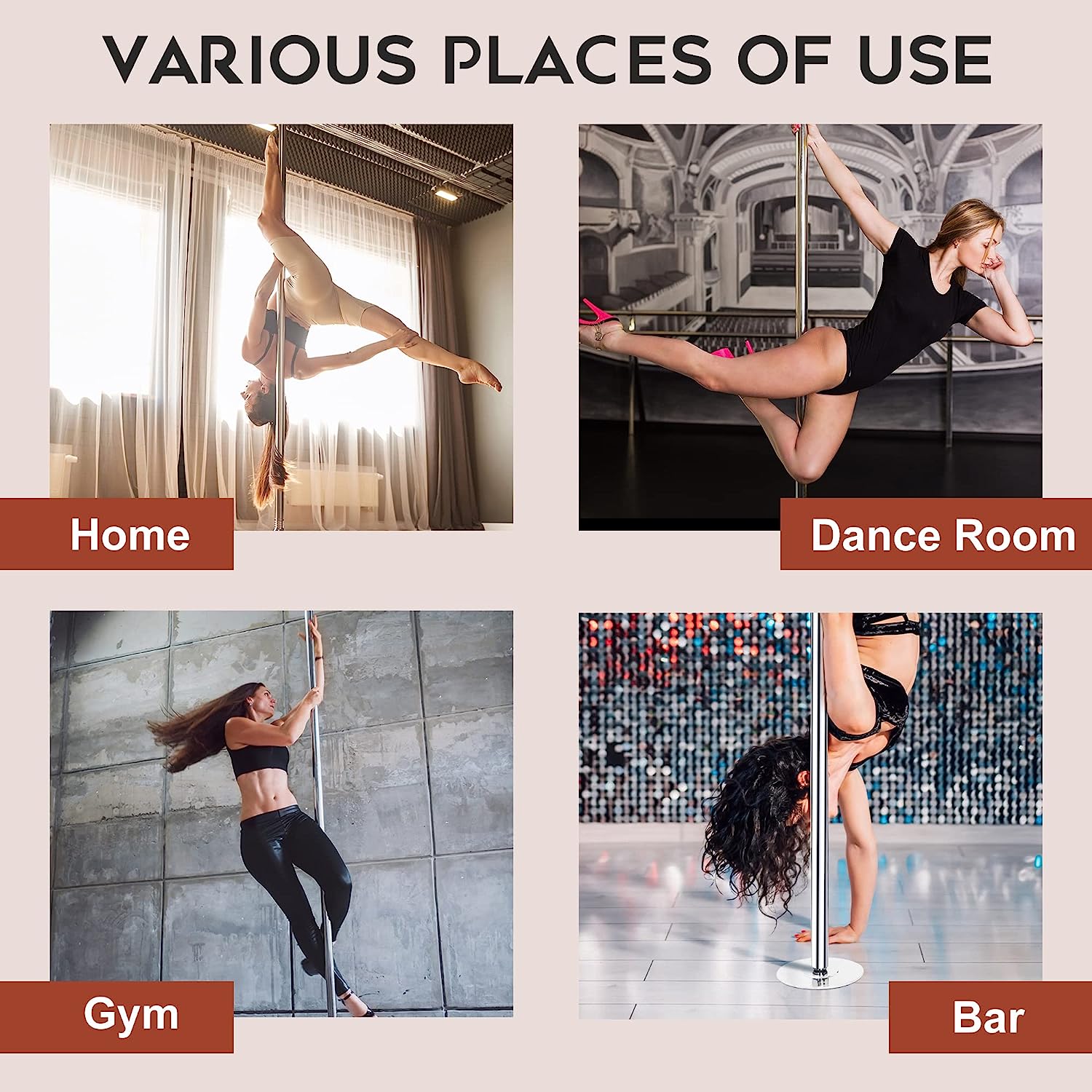Professional 45mm Spinning Static Dancing Portable Removable Dancer Kit for Beginner Professional Exercise Indoor Club Party Pub Home