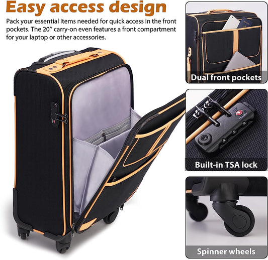 Luggage 4 Piece Set Suitcase Expandable TSA lock spinner softshell