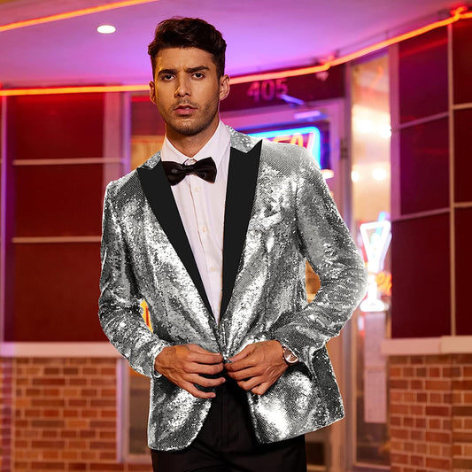 Men's Shiny Sequins Suit Jacket Blazer