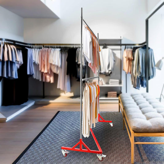 Z Rack Collapsible Rack,Height Adjustable Rolling Z Rack Clothes Rack, Heavy Duty Z Rack Garment Rack with Wheels - Ideal for Bedroom Storage and Organization(24x63x85in)