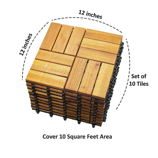 Hardwood Interlocking Patio Deck Tiles (Pack of 10 12" x 12") Floor Tile, Laminate Flooring, Wood Flooring, Interlocking Floor Mats (Golden Natural)