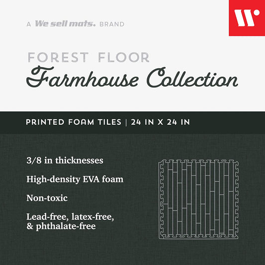 Forest Floor Farmhouse Collection 3/8 Inch Thick Printed Wood Grain Mats, 24 in x 24 in, Barnwood Brown, 100 square feet (25 tiles)
