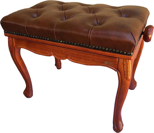 Genuine Leather Antique Style Adjustable Piano Bench Stool in Brown