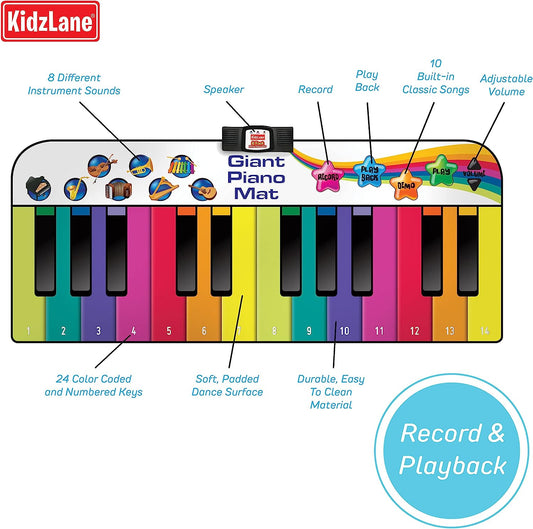 Floor Piano Mat for Kids and Toddlers | Giant 6 ft. Piano Mat, 24 Keys, 10 Song Cards, Built in Songs, Record & Playback, 8 Instrument Sounds | Dance Mat Toy for Boys & Girls Ages 3 Plus