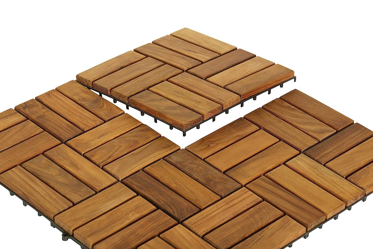 BARE-WF2009 Solid Teak Wood Interlocking Flooring Tiles (Pack of 10), 12" x 12", Brown