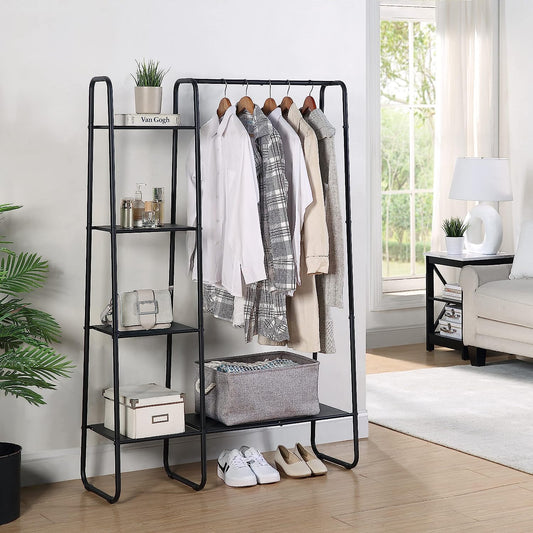 Freestanding Clothes Garment and Accessories, Organizer Closet Rack (BLK)